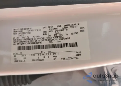 2019 Ford F150 Supercrew z USA, uszkodzony, nr VIN 1FTEW1CPXKKE83040